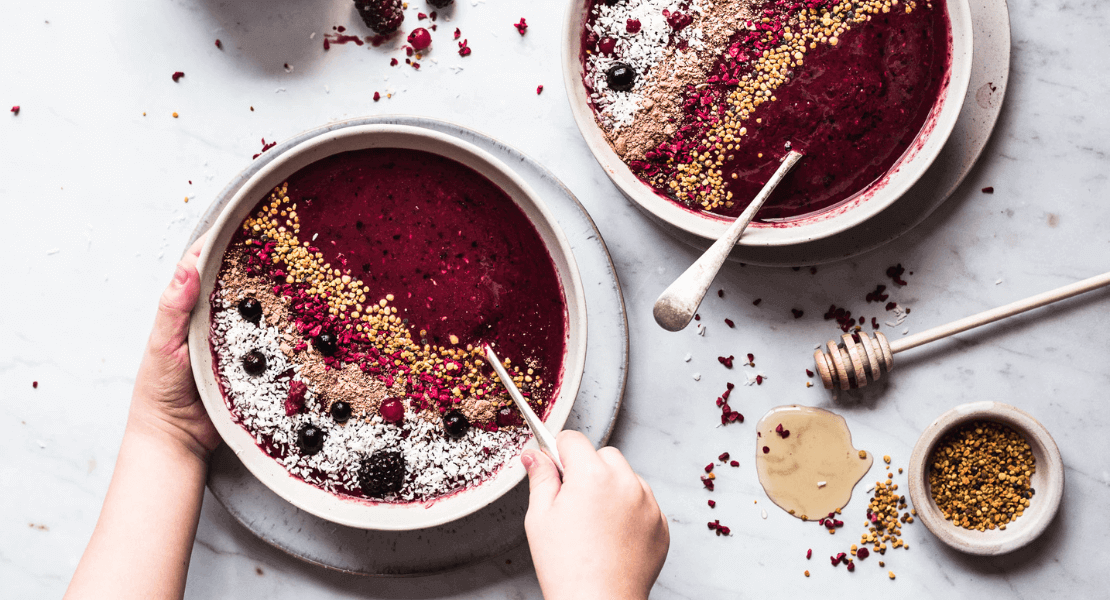 Mixed Berry Smoothie Bowl with bee pollen